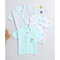 BUMZEE Cotton Knit Half Sleeves Jhablas with Stripes & Floral Print Pack of 3 - Sea Green-picture-20