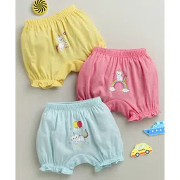 BUMZEE Cotton Knit Pack Of 3 Cat Printed Bloomers - Yellow & Pink-picture-26