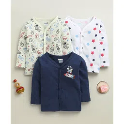BUMZEE Cotton Knit Pack Of 3 Full Sleeves Stars & Space Themed Printed Jhablas - Navy & White-picture-29