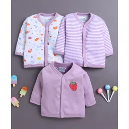 BUMZEE Cotton Knit Pack Of 3 Full Sleeves Striped & Ice Cream Printed Jablas - Lavender & White-picture-23