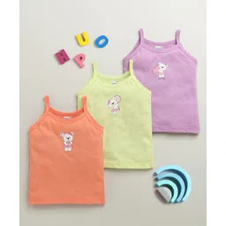 BUMZEE Cotton Knit Pack Of 3 Sleeveless Bear Printed Slips - Peach & Lavender-picture-16