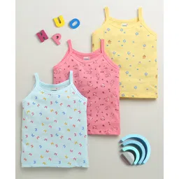 BUMZEE Cotton Knit Pack Of 3 Sleeveless Butterflies & Bunnies Printed Slips - Yellow & Pink-picture-32