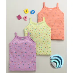 BUMZEE Cotton Knit Pack Of 3 Sleeveless Hearts & Polka Dots Printed Slips - Peach & Lavender-picture-23