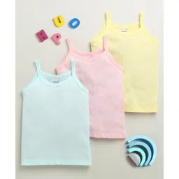 BUMZEE Cotton Knit Pack Of 3 Sleeveless Solid Slips - Yellow & Sky Blue-picture-30