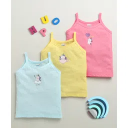 BUMZEE Cotton Knit Pack Of 3 Sleeveless Unicorn Printed Slips - Yellow & Pink-picture-12