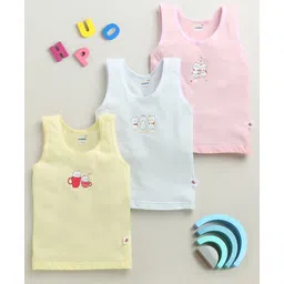 BUMZEE Cotton Knit Sleeveless Slips with Animal Print Pack of 3 - Pink White & Yellow-picture-13