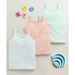 BUMZEE Cotton Knit Sleeveless Solid Color Slips Pack of 3 - Peach White & Mint Green-picture-19