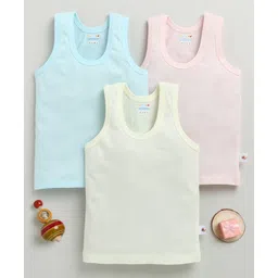 BUMZEE Cotton Knit Sleeveless Solid Colour Vests Pack Of 3 - Light Yellow Light Pink & Light Blue-picture-13