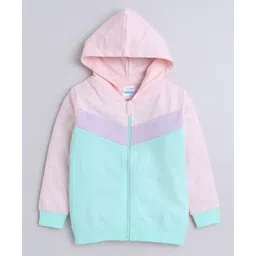 BUMZEE Cotton Looper Knit Full Sleeves Cut & Sew Sweat Jacket With Hood & Front Zipper - Pink & Turquoise-picture-21