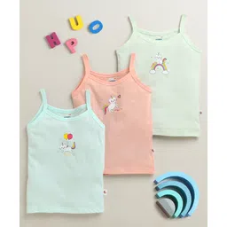 BUMZEE Cotton Sleeveless Slip with Unicorn Kitty Print Pack of 3 - Peach & Mint Green-picture-10