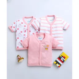 BUMZEE Cotton Woven Half SleevesJhablas with Stripes & Bunny Print Pack of 3 - White & Peach-picture-24