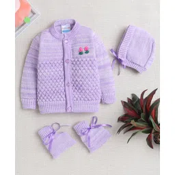 BUMZEE Full Sleeves Floral Embroidered Sweater With Cap & Socks Set - Lavender-picture-16
