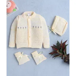 BUMZEE Full Sleeves Self Designed Sweater With Cap & Socks Set - Yellow-picture-26