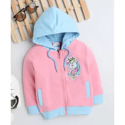 BUMZEE Full Sleeves Unicorn Embroidered Hooded Sweatshirt - Baby Pink-picture-22