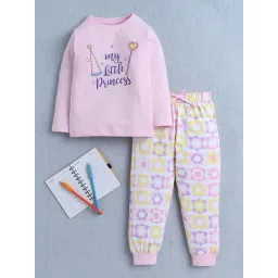 Bumzee Girls Baby Pink & White Cotton Floral T-Shirt with Pyjama-picture-18