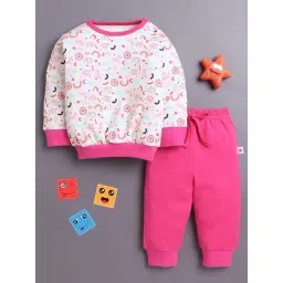 Bumzee Girls Baby Pink Cotton Printed Regular Fit T-Shirt with Joggers image 1
