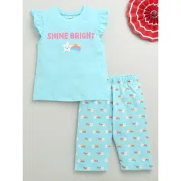 Bumzee Girls Blue Cotton Graphic Top and Pant-picture-14