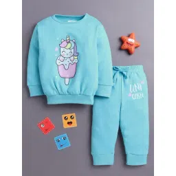 Bumzee Girls Blue Cotton Printed Regular Fit T-Shirt with Joggers-picture-11