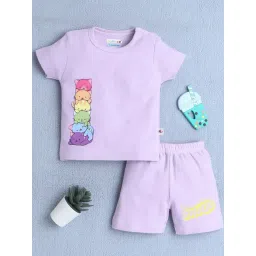 Bumzee Girls Lavender Cotton T-Shirt and Shorts-picture-35