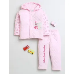 Bumzee Girls Light Pink Printed Full Sleeves Hoodie with Pants-picture-29