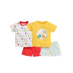 BUMZEE Girls Pack Of 2 Red & Yellow Printed Pure Cotton T-shirt with Shorts-picture-27