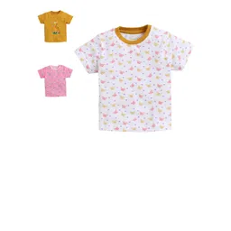 BUMZEE Girls Pack of 3 Mustard Yellow & Pink Printed Cotton T-shirt image 1
