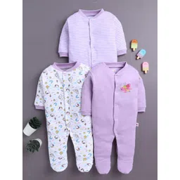 BUMZEE Girls Pack of 3 Printed Full Sleeves Cotton Sleepsuit-picture-24