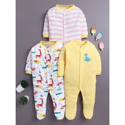 BUMZEE Girls Pack of 3 Striped Cotton Sleepsuit-picture-32