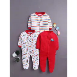 BUMZEE Girls Pack of 3 Striped Cotton Sleepsuit-picture-22