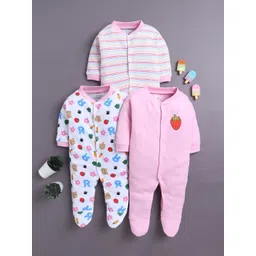 BUMZEE Girls Pack of 3 Striped Cotton Sleepsuit-picture-41