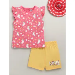 Bumzee Girls Pink Cotton Printed Tshirt and Shorts-picture-19