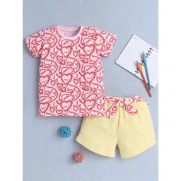 BUMZEE Girls Printed Round Neck Pure Cotton T-Shirt With Shorts-picture-25