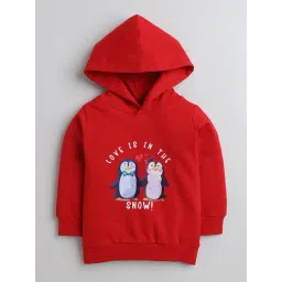 Bumzee Girls Red Printed Full Sleeves Hooded Sweatshirt-picture-39
