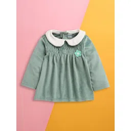 BUMZEE Girls Solid Smocked Peter Pan Collar Fit & Flare Dress-picture-37