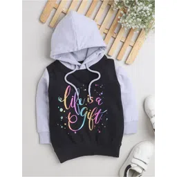 BUMZEE Girls Typography Printed Hooded Cotton Sweatshirt-picture-37