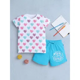 Bumzee Girls White & Blue Half Sleeves T-Shirt & Short Set-picture-15