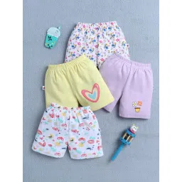 Bumzee Girls Yellow & Lavender Cotton Floral Shorts - Pack of 4-picture-36