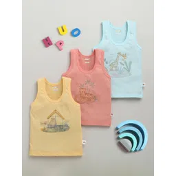 BUMZEE Infant Boys Pack Of 3 Printed Cotton Basic Vests-picture-34
