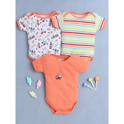 BUMZEE Infant Boys Pack Of 3 Printed Cotton Bodysuits-picture-14