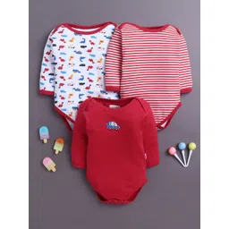 BUMZEE Infants Boys Pack Of 3 Printed Cotton Bodysuits image 1