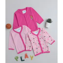BUMZEE Interlock Cotton Knit Full Sleeves Jhablas with Stripes & Floral Print Pack of 3 -Pink-picture-16