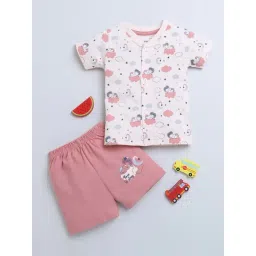 Bumzee Kids Peach & Onion Pink Cotton Printed Jabla Set-picture-36