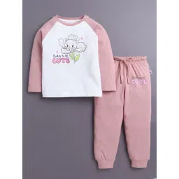 Bumzee Kids Pink & White Cotton Printed Pyjama Sets-picture-26