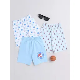 Bumzee Kids Sky Blue & White Cotton Printed Shorts (Pack of 3)-picture-19