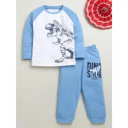 Bumzee Kids White & Blue Cotton Printed Pyjama Sets-picture-31