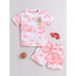 Bumzee Kids White & Peach Cotton Printed T-Shirt Set-image-48