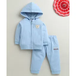 BUMZEE Knit Full Sleeves Winter Wear Hooded Sweatshirt & Lounge Pant Set With Animal Embriodery - Light Blue-picture-12