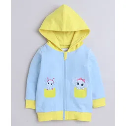 BUMZEE Looper Knit Full Sleeves Baby Elephant Printed Hooded Sweatjacket - Sky Blue & Yellow-picture-22