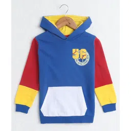 BUMZEE Looper Knit Full Sleeves Baseball Printed Hooded Sweatshirt With Kangaroo Pockets - Royal Blue-picture-32