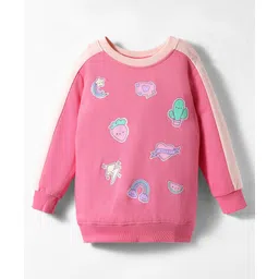 BUMZEE Looper Knit Full Sleeves Cactus & Heart Printed Sweatshirt - Pink image 1